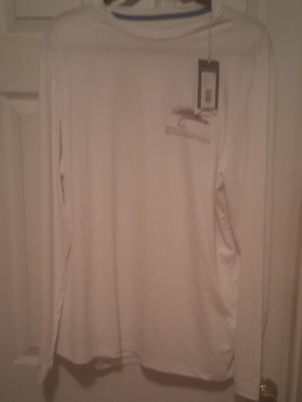 Vineyard Vines Men's LS Performance Shirt - White with "Fly" Purple Logo Theme